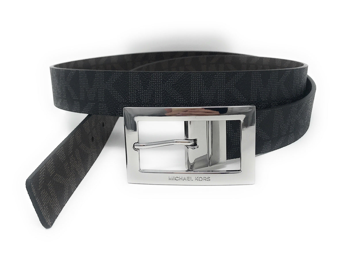 Michael Kors Women's Rectangle Buckle Reversible Black Brown Logo Belt, Extra Large