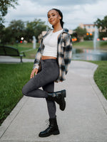 Conceited Velvet Leggings for Women - Soft Warm Velour Pants - Charcoal Grey - Small