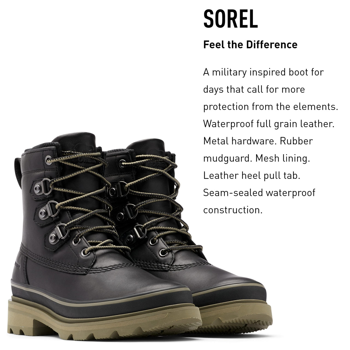 Sorel Women's Lennox Street Rain Boot — Black, Sage — Waterproof Leather Boots — Size 5.5