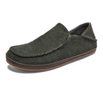 OLUKAI Moloa ‘le Men’s “Eco-Fleece” Slipper, Soft Corduroy Slip On Shoe, Waterproof Leather Foxing, Drop-In Heel Design, Nori/Nori, 10