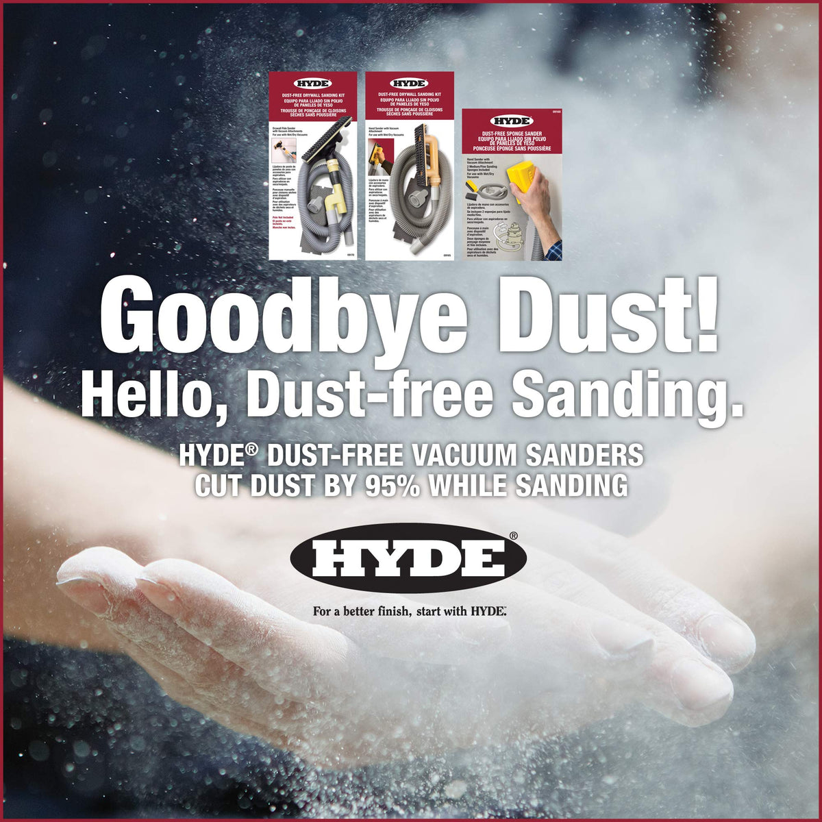 Hyde Tools 09165 Dust-Free Drywall Vacuum Hand Sander with 6-Foot Hose