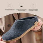 GLERUPS Slip On Slippers Women and Men with Rubber Sole | Unisex Slip-on Wool Slipper Shoes Women Men | Comfy Outdoor Indoor Slippers 7.5-8 Women/7.5-8 Men Blue
