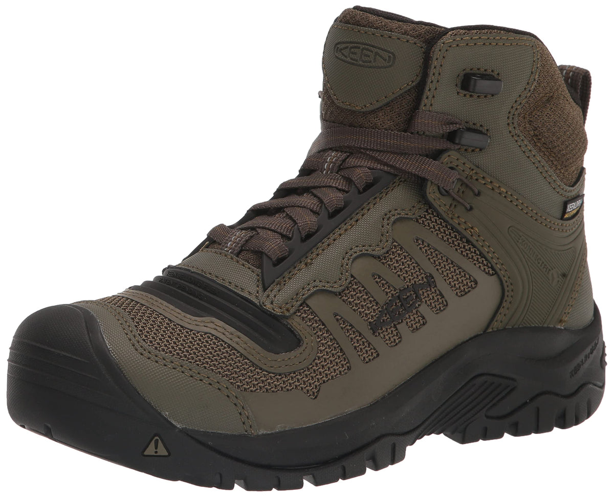 KEEN Utility Men's Reno Mid Height Soft Toe Flexible Waterproof Athletic Work Boots, Dark Olive/Black, 10.5