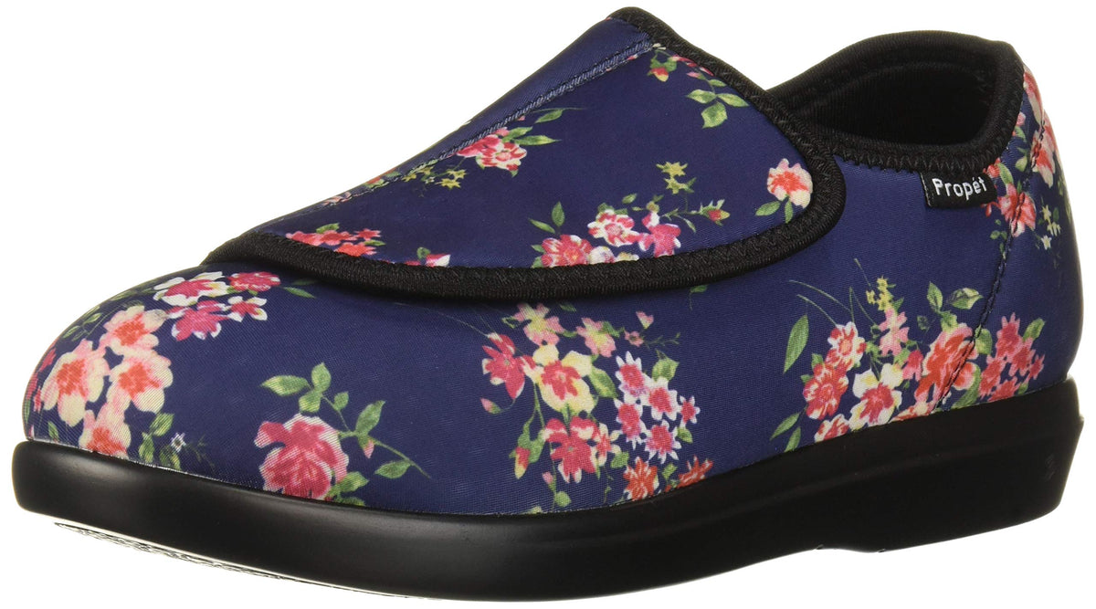 Propet Women's Cush 'N Foot Slipper, Navy Blossom, 10 X-Wide