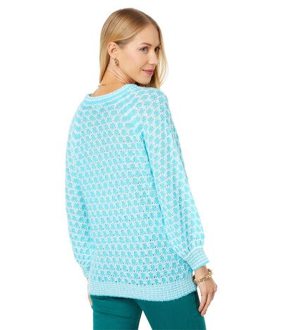Lilly Pulitzer Corabelle Sweater Turquoise Shore Honeycomb LG