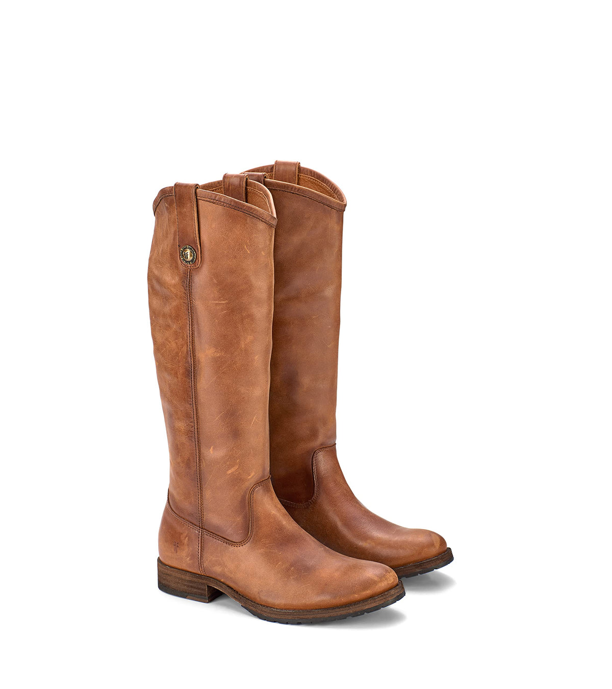 Frye Melissa Button Lug Equestrian-Inspired Tall Boots for Women Made from Hard-Wearing Vintage Leather with Antique Silver Hardware and Leather Outsole – 15 ¼” Shaft Height, Cognac - 9M