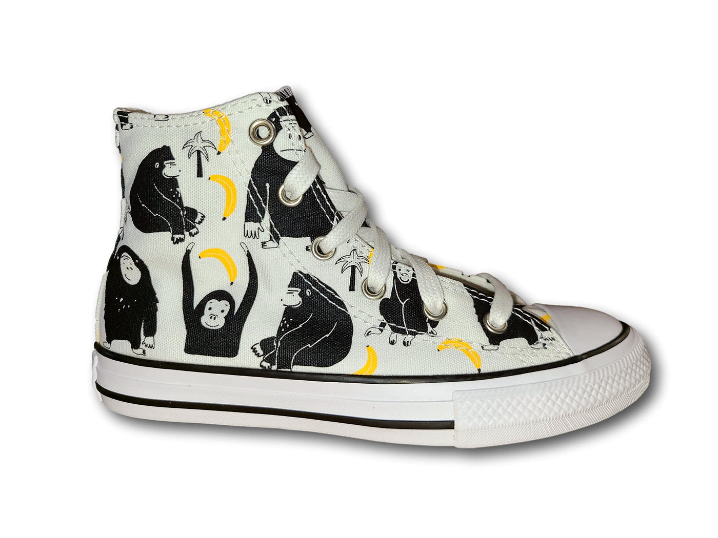 Converse Unisex-Child Chuck Taylor All Star Canvas High Top Sneaker, White/Black/Yellow, 3 Little Kid