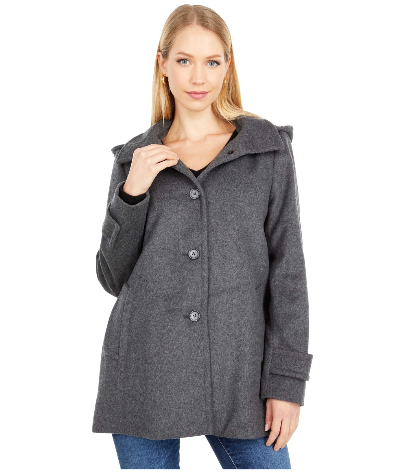 LAUREN Ralph Lauren Doeskin Faux Fur A-Line Coat w/Removable Hood Df Grey SM