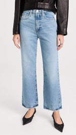 FRAME Women's Le Jane Crop Jeans, Rhode Grind, Blue, 30