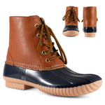 Twisted Shoes Becca Womens Rain Boots, Waterproof Wide Calf, Rubber Lace Up Duck Boot, Navy, 7