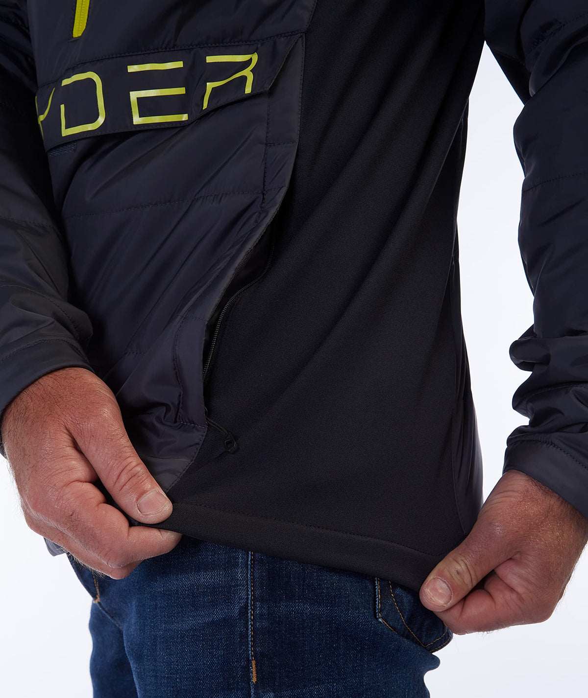 Spyder Men's Force Insulated Anorak Ski Jacket Windbreaker, Ebony, Medium