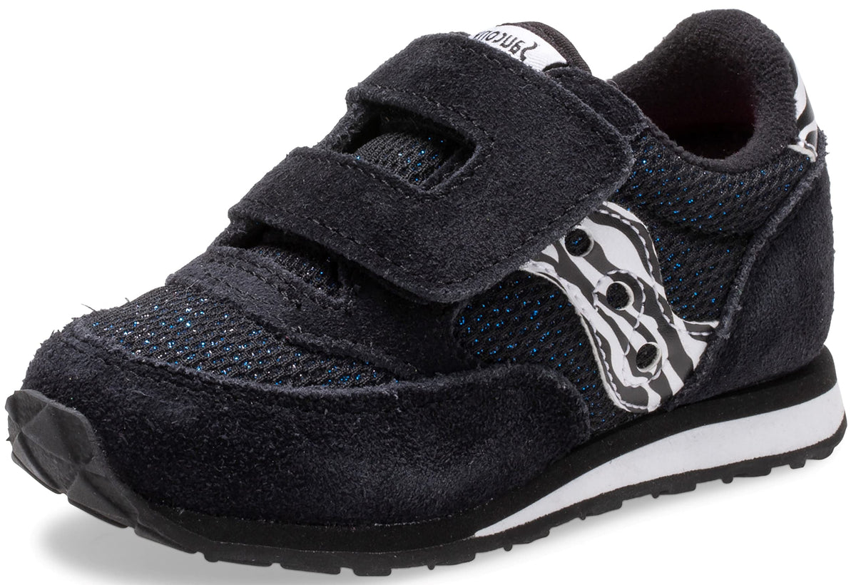 Saucony Unisex-child Baby Jazz Hook & Loop Seasonal Sneaker, Black Sparkle/Zebra, 5 M