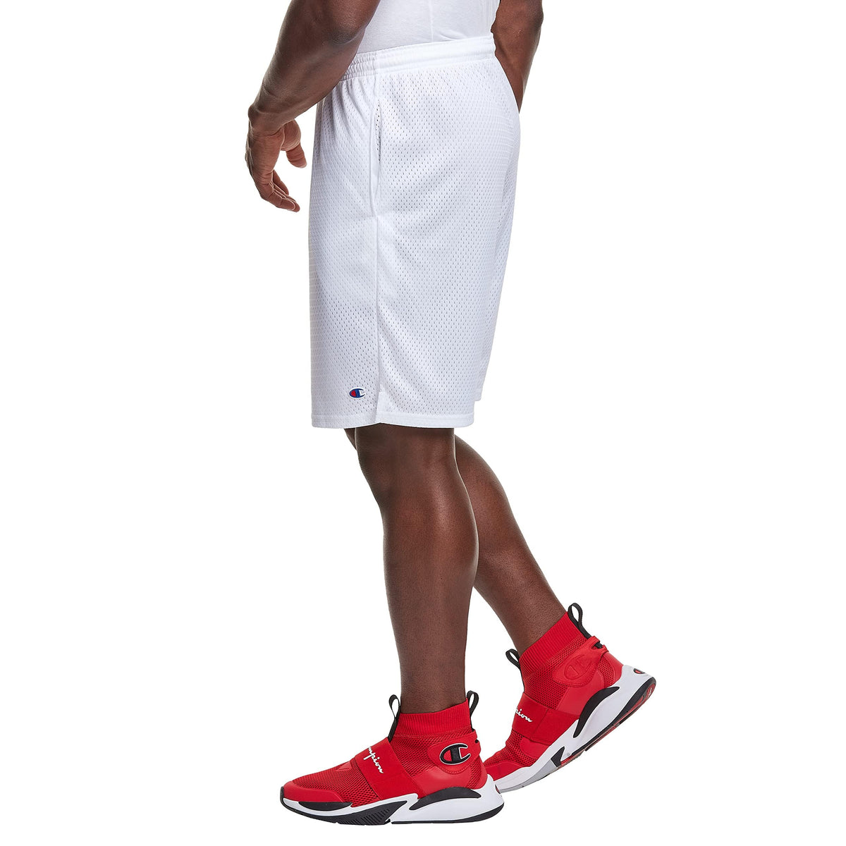 Champion Men's 9" Classic Mesh Short, Standard Fit, Lightweight, Available in Regular and Big & Tall, White-C Patch Logo, Medium