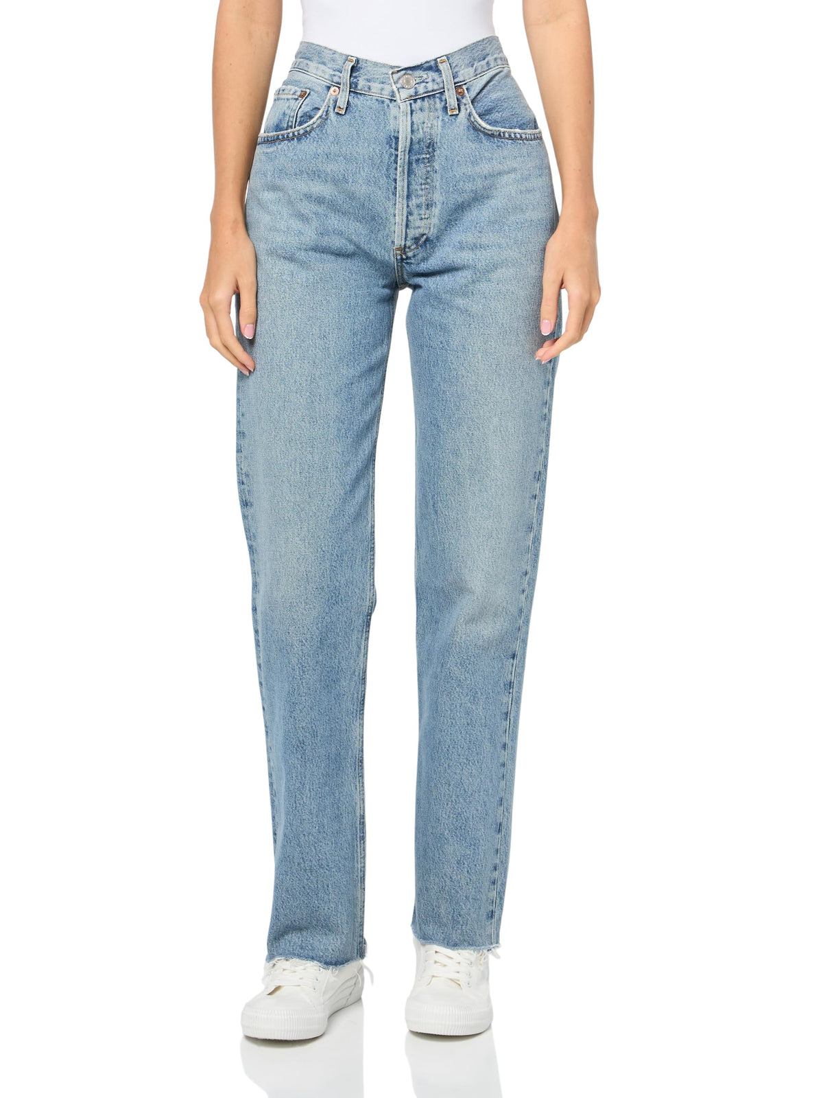 AGOLDE Women's Lana Mid Rise Straight Jeans, Sway, Blue, 26