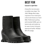 Sorel Women's Joan of Arctic Wedge III Moto Boot — Black, Sea Salt — Waterproof Leather Wedge Boots — Size 10