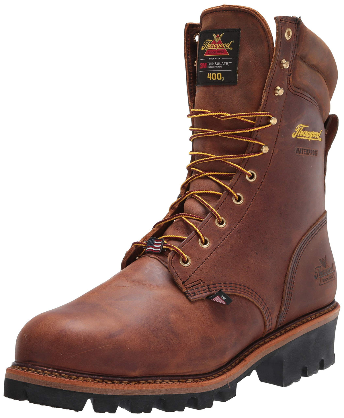 Thorogood Logger Series 9” Waterproof Insulated Steel Toe Work Boots for Men - Premium Leather with 400g Thinsulate and Vibram Slip-Resistant Heel Outsole, Trail Crazyhorse - 9.5 M US