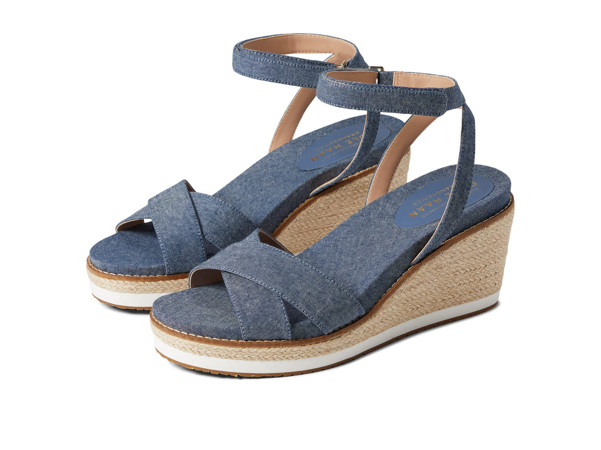 Cole Haan Cloudfeel Espadrille Wedge Sandal 75 mm Dark Chambray/Natural Jute/Optic White Eva/Gum Outsole 9 B (M)