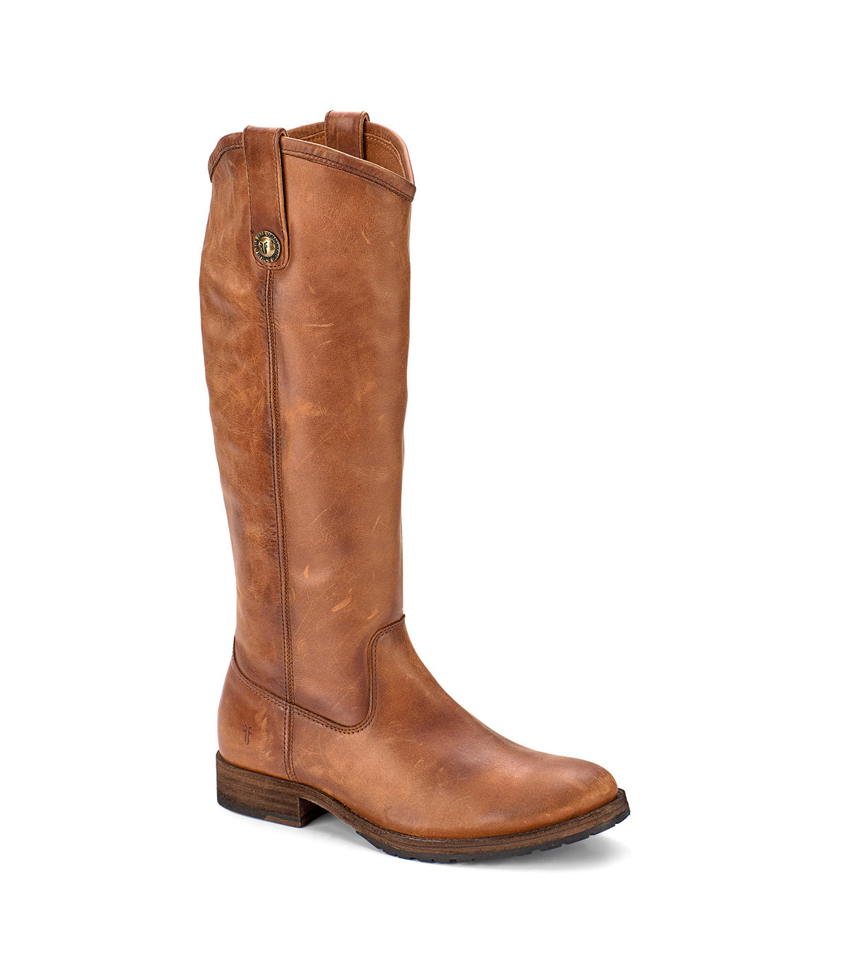 Frye Melissa Button Lug Equestrian-Inspired Tall Boots for Women Made from Hard-Wearing Vintage Leather with Antique Silver Hardware and Leather Outsole – 15 ¼” Shaft Height, Cognac - 9M