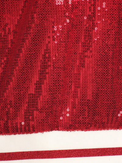 Anna-Kaci Womens Long Sleeve Front Zip Track Stripe Sequin Bomber Jacket, Red, X-Large