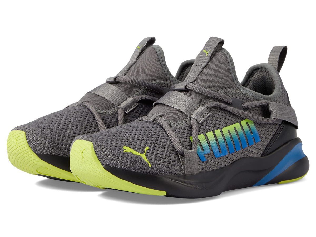 PUMA Softride Rift Slip-On Fade Logo (Big Kid) Castlerock/Limepunch 5.5 Big Kid M
