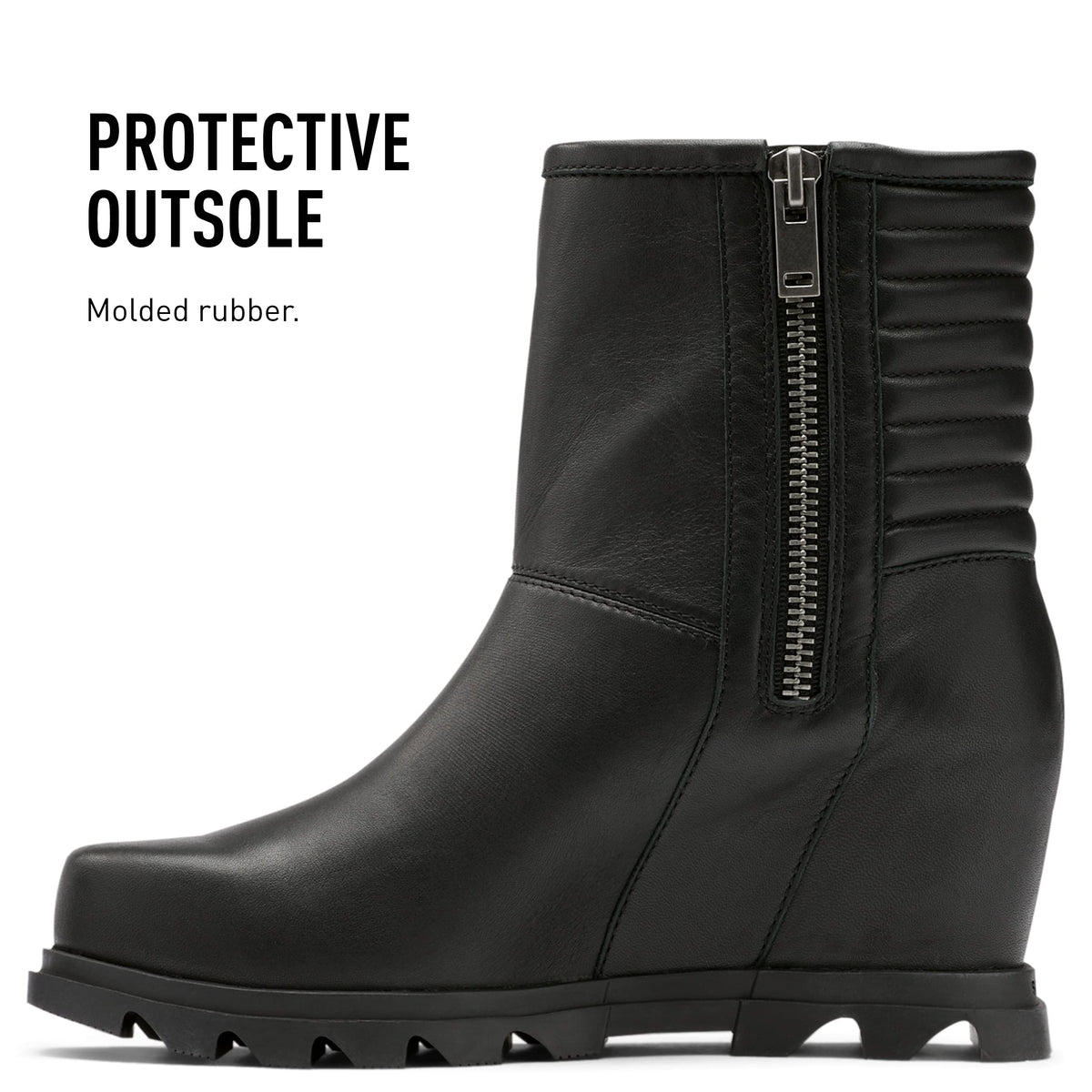 Sorel Women's Joan of Arctic Wedge III Moto Boot — Black, Sea Salt — Waterproof Leather Wedge Boots — Size 7.5