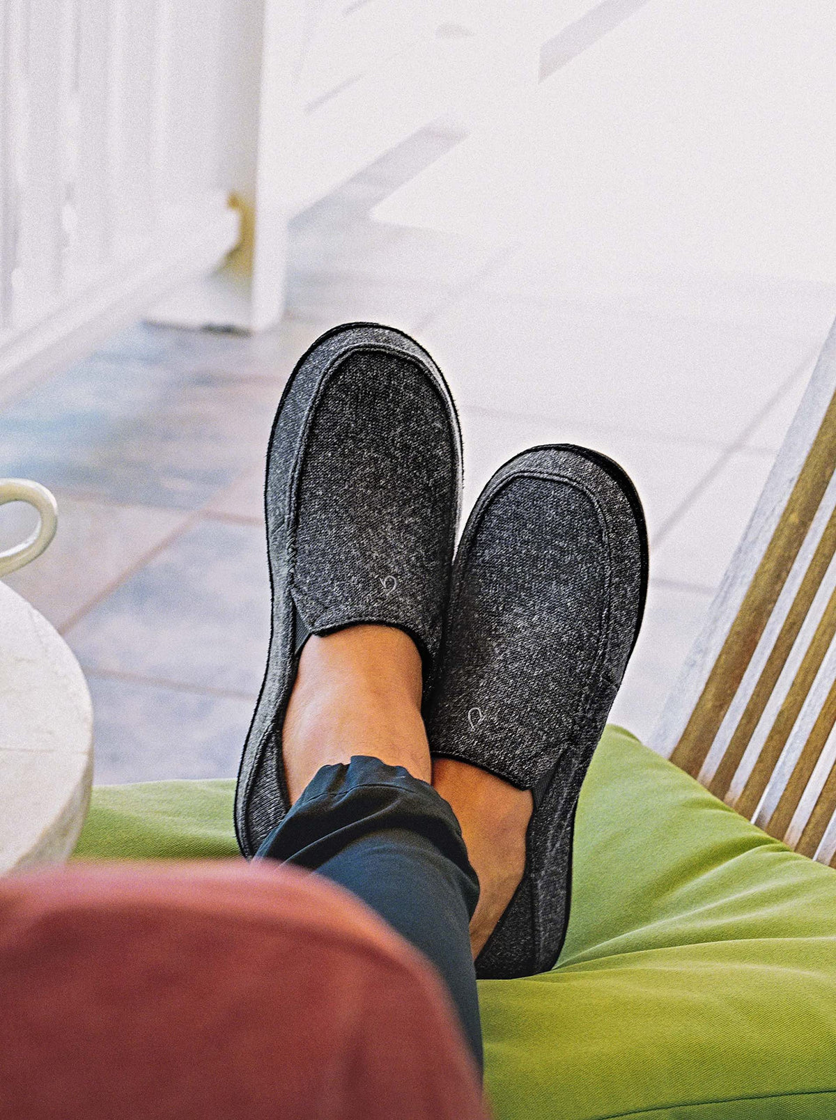 OLUKAI Moloa Hulu Men's Wool-Blend Slippers, Soft & Heathered Knit Slip On Shoes, Suede Leather Foxing, Drop-In Heel Design, Dk Shadow/Dk Shadow, 15