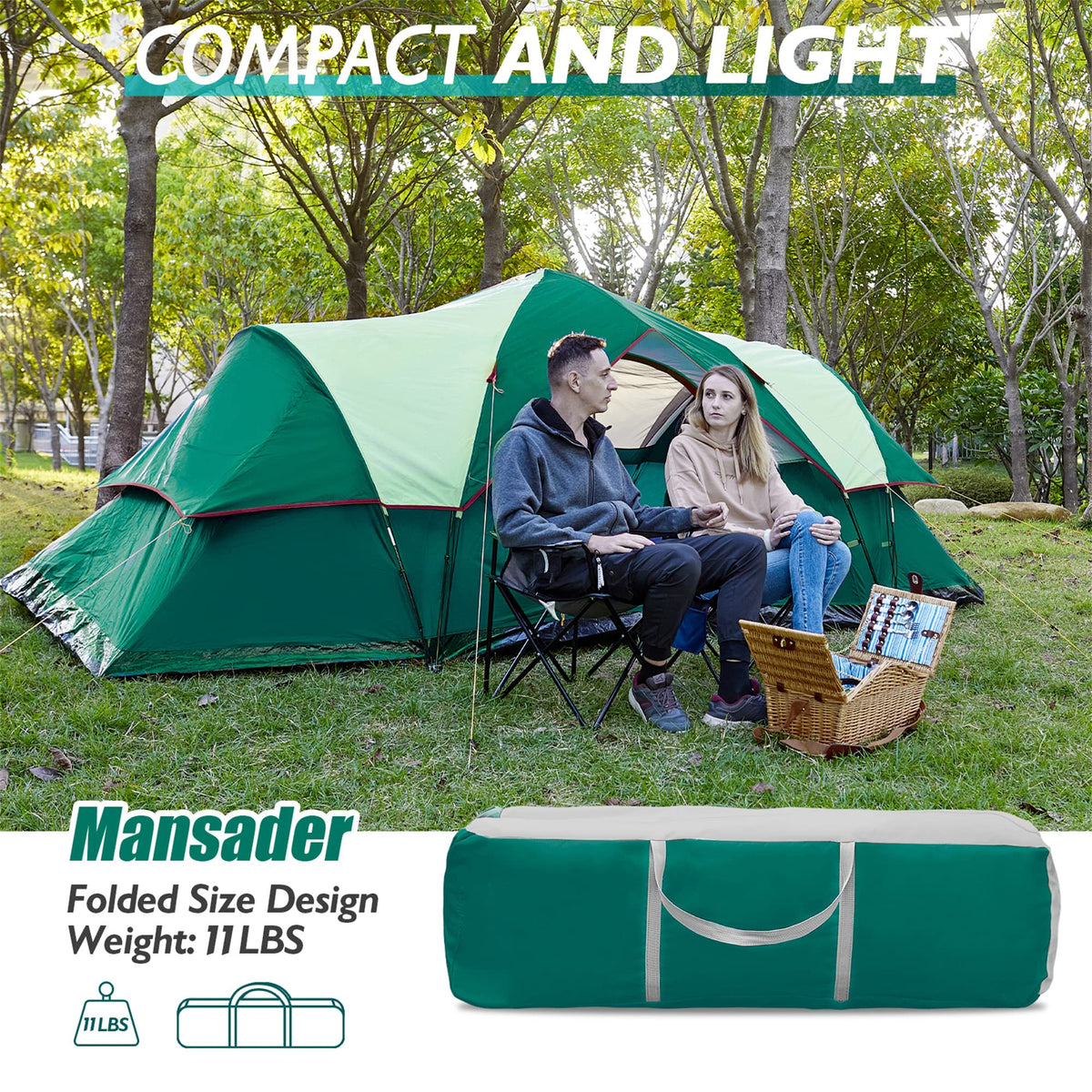 Mansader 6 Person Family Camping Tent,Waterproof Windproof with Top Rainfly,Easy Set Up,Pop Up Tent for Outdoor Camping Hiking Travel (Green)