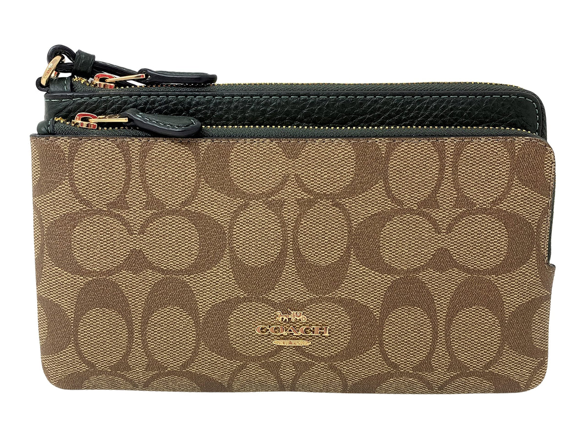 Coach Double Zip Wallet In Signature Coated Canvas (Khaki Amazon Green) Style No. C5576