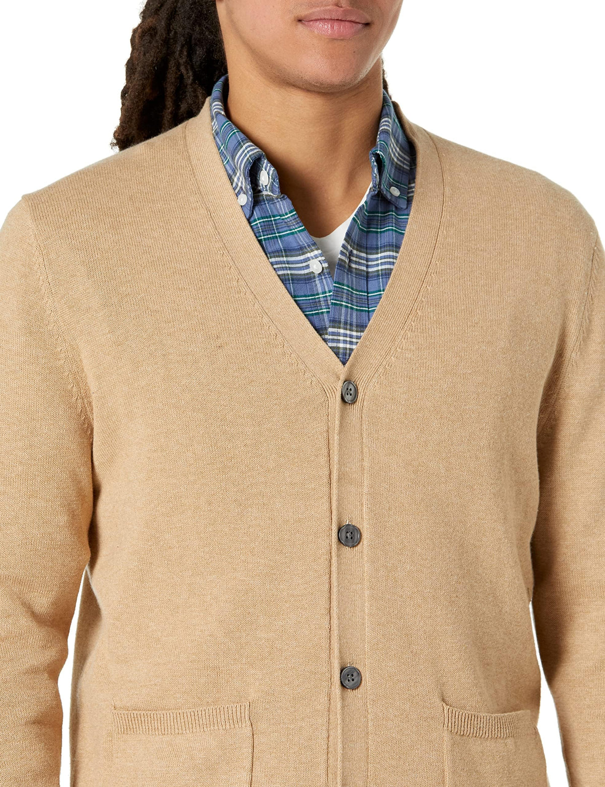 Amazon Essentials Men's Cotton Cardigan Sweater, Camel Heather, Medium