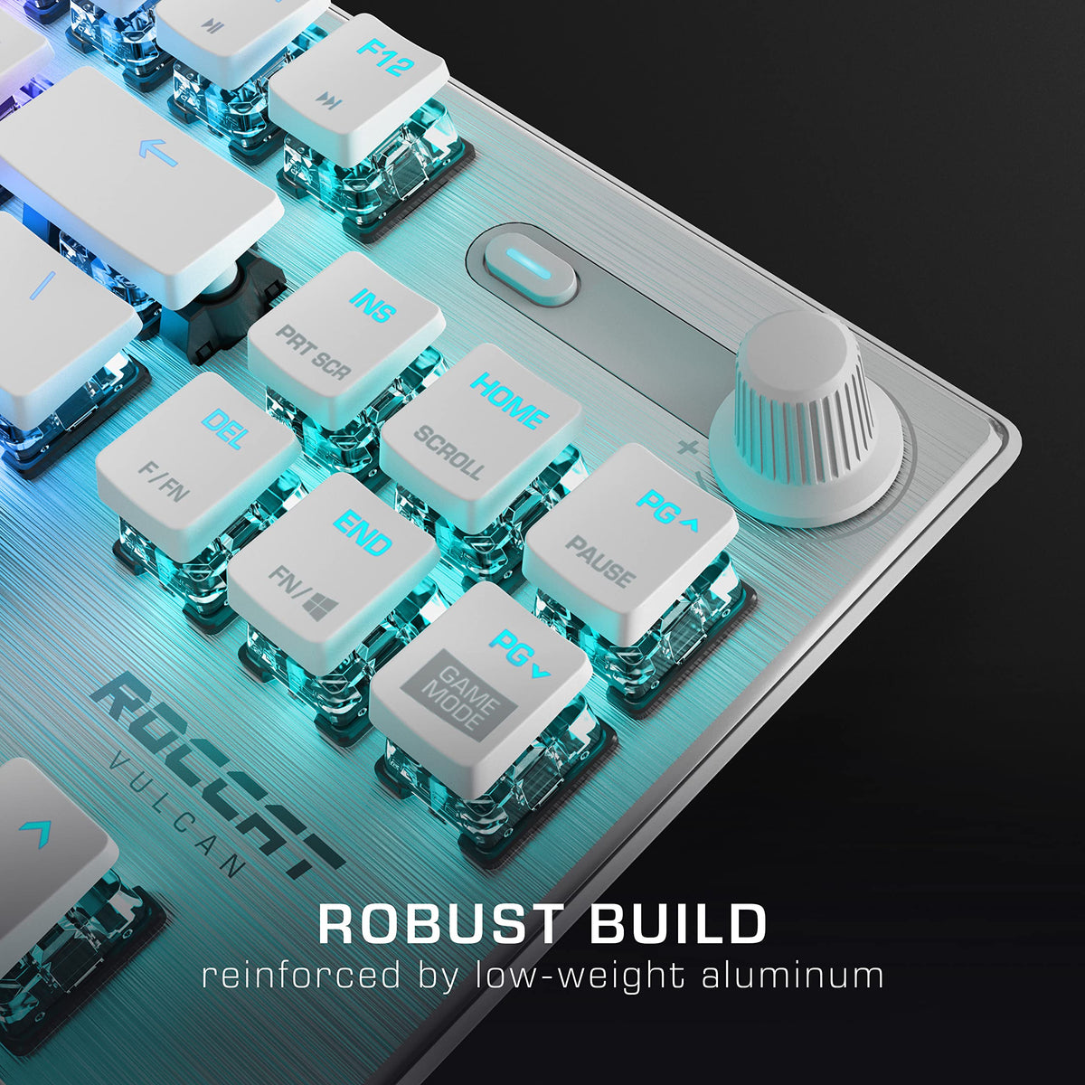 ROCCAT Vulcan TKL Pro PC USB-C Gaming Keyboard, Linear Optical Titan Switch, AIMO RGB Lighting, Tenkeyless Mechanical Feel Speed Keystroke, Low Profile Ergonomic Design for Wrist Rest Support, White