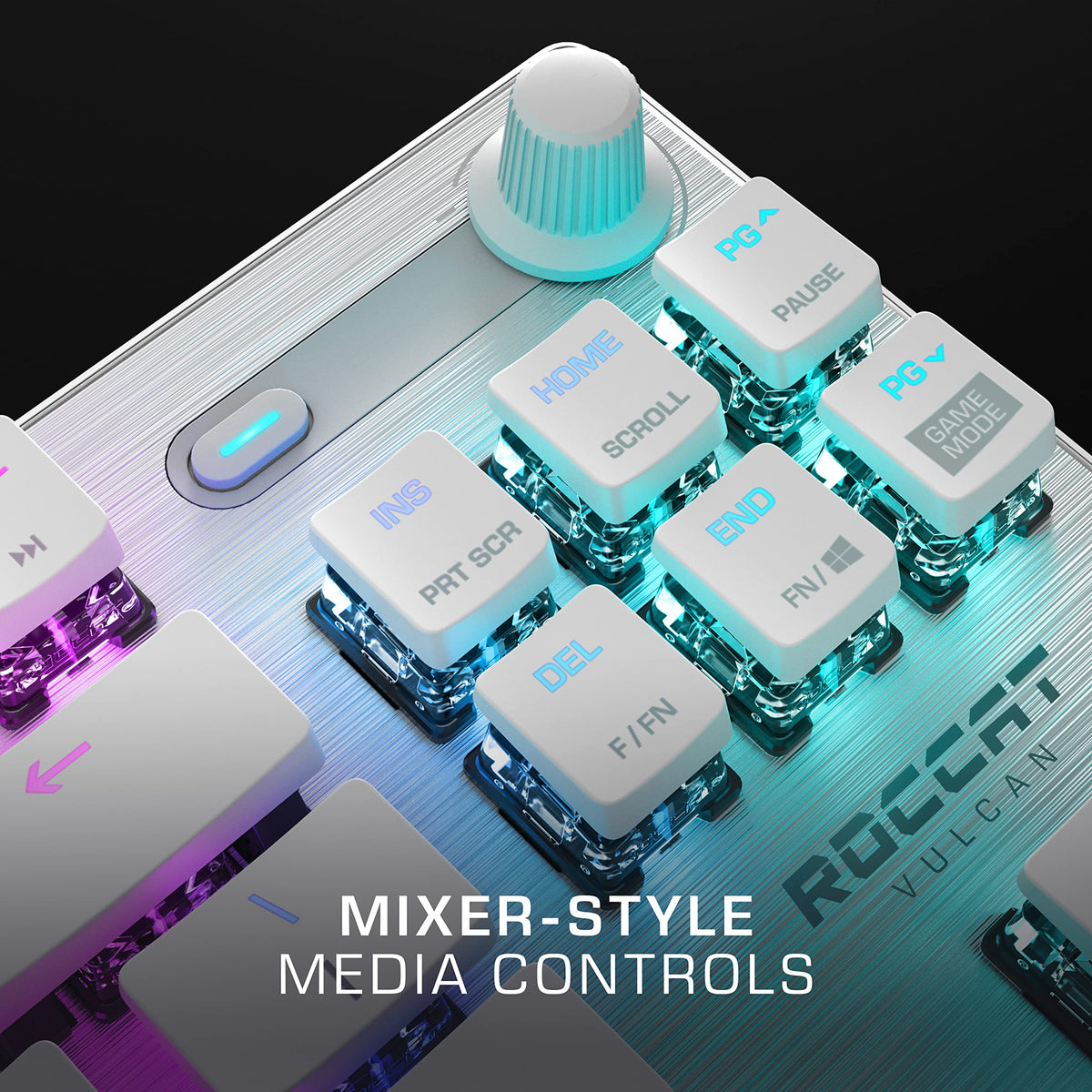 ROCCAT Vulcan TKL Pro PC USB-C Gaming Keyboard, Linear Optical Titan Switch, AIMO RGB Lighting, Tenkeyless Mechanical Feel Speed Keystroke, Low Profile Ergonomic Design for Wrist Rest Support, White