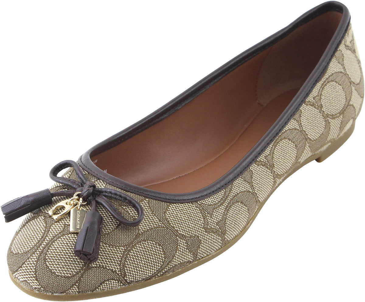 COACH Women's Bennie Signature Jacqueline Ballet Flat Shoes 9 B US Women in Khaki/Ruby Osh, Style FG2708