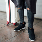 OLUKAI Malua Hulu Women's Boot, Soft & Comfortable Waterproof Nubuck Leather, Full-Grain Leather Heel with Elastic Panels, Slip-On Design, Onyx/Mist Grey, 6.5