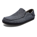 OLUKAI Moloa Hulu Men's Wool-Blend Slippers, Soft & Heathered Knit Slip On Shoes, Suede Leather Foxing, Drop-In Heel Design, Dk Shadow/Dk Shadow, 15