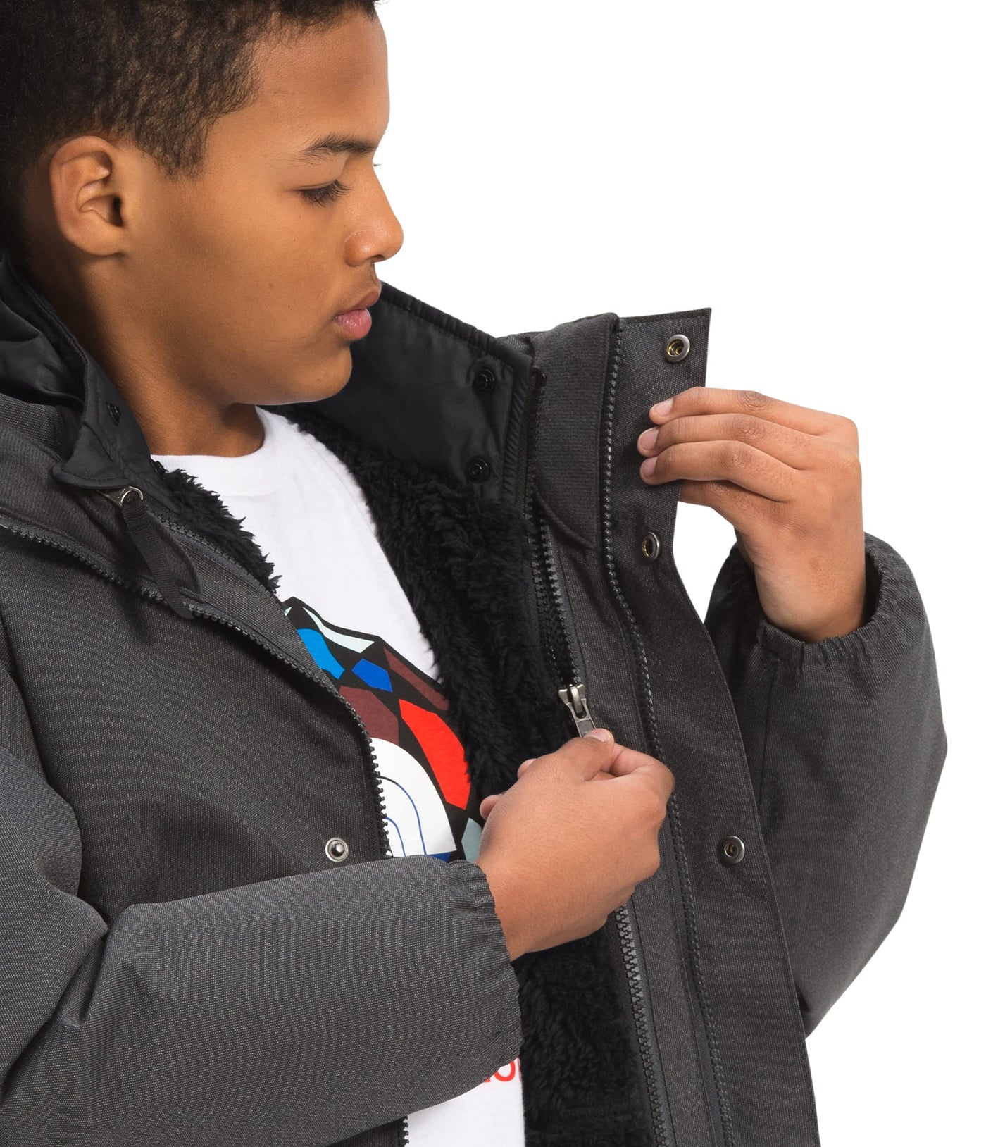 THE NORTH FACE Boys' Reversible Mount Chimbo Full Zip Hooded Jacket, TNF Black, X-Small