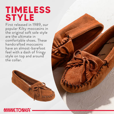 Minnetonka Women's Kilty Suede Soft Leather Sole Moccasin,Brown,9 M US