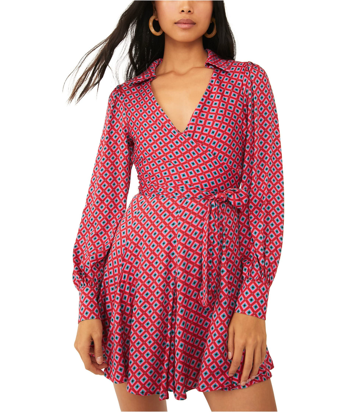 Free People womens It Takes Two Long Sleeve Mini Dress X-Small Pop Combo