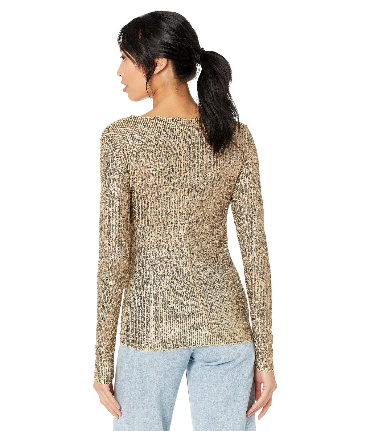 Free People Gold Rush Long Sleeve Top for Women - Polyester-Elastane Blend - Semi Sheer - Slim Silhouette Gold Combo SM (Women's 4-6) One Size