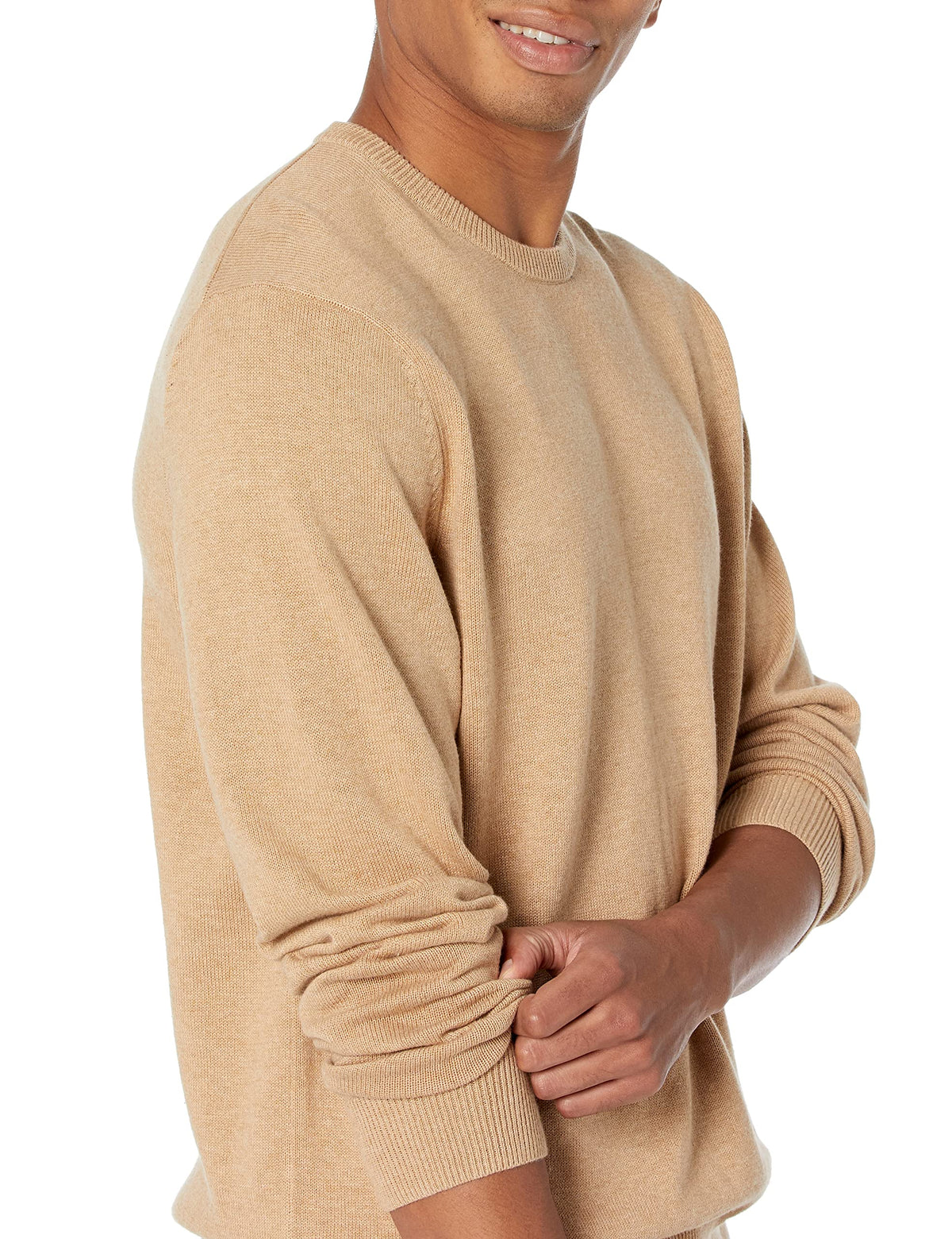 Amazon Essentials Men's Long-Sleeve Crewneck Sweater, 100% Cotton, Big & Tall Options Available, Camel Heather, XX-Large
