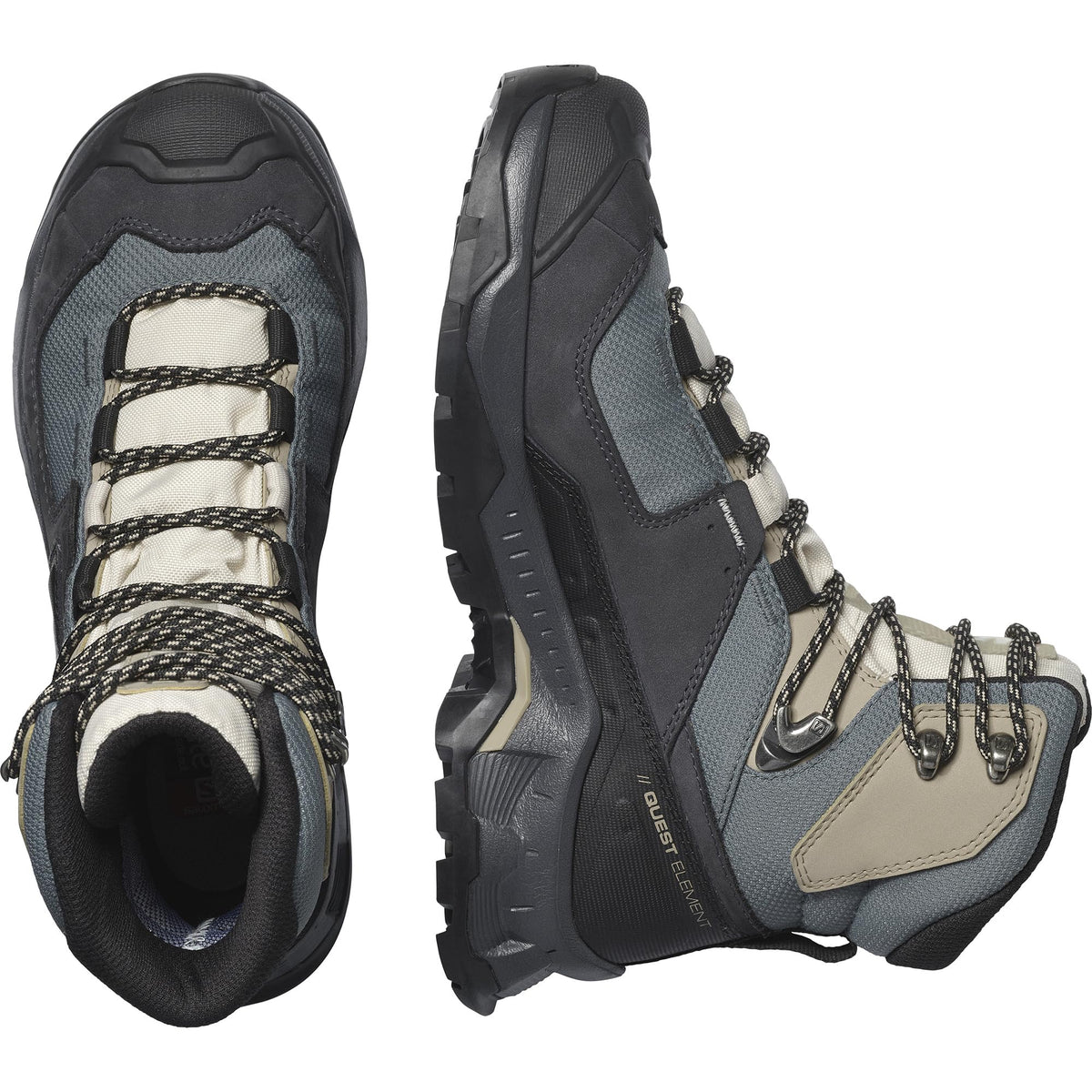 Salomon Women’s Quest Element Gore-Tex, Waterproof Neutral Leather Hiking Boots - Ebony/Rainy Day/Stormy Weather - 6