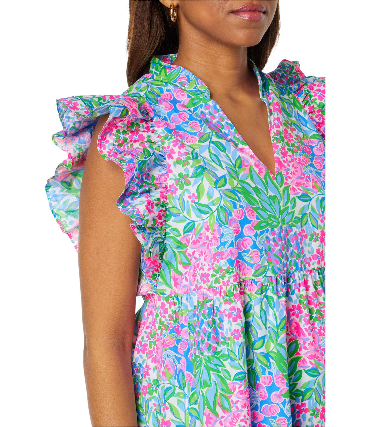 Lilly Pulitzer Aldena Ruffle Sleeve Cotton Dress Multi A Cherry On Top MD