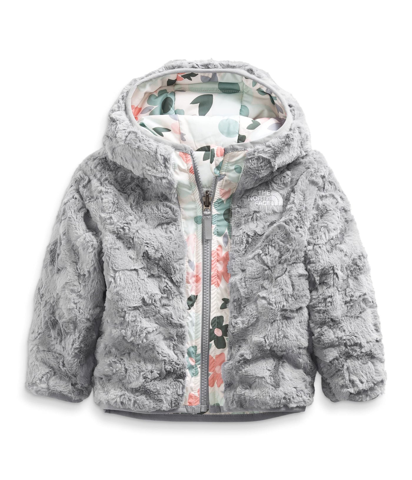 THE NORTH FACE Baby Reversible Mossbud Swirl Full Zip Hooded Jacket, Gardenia White Polka Dot Floral Print, 12-18 Months