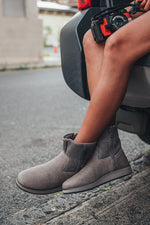 OLUKAI Pa'ina Hulu Women's Winter Boot, Soft Waterproof Leather & Wet Grip Sole, Medial Side Zipper for Easy Slip-On, Comfortable & Cute Style, Fog/Fog, 6.5