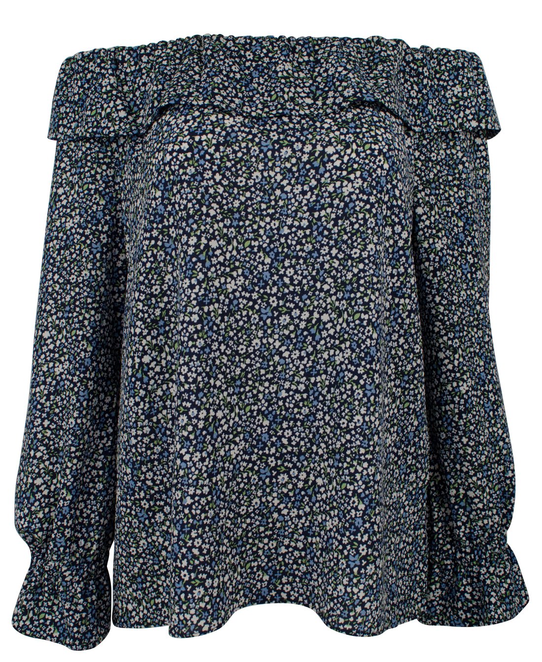 Women's Floral Print Off-The-Shoulder Ruffle Top-B-S