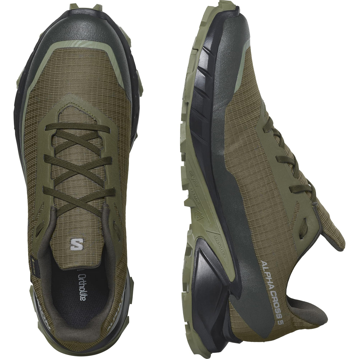 Salomon Men’s Alphacross 5 Gore-Tex, Waterproof Trail Running Shoes - Olive Night/Black/Deep Lichen Green - 13.5