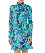 Lilly Pulitzer Nassau Dress UPF 50+ for Women - Mock Neckline with Long Sleeves, Lightweight and Stunning Dress Low Tide Navy Catty Purrsonality XXS One Size