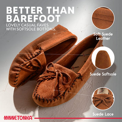 Minnetonka Women's Kilty Suede Soft Leather Sole Moccasin,Brown,9 M US
