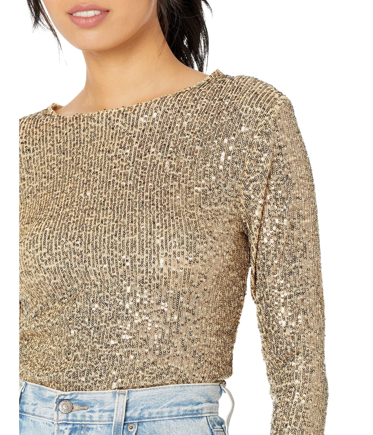 Free People Gold Rush Long Sleeve Top for Women - Polyester-Elastane Blend - Semi Sheer - Slim Silhouette Gold Combo SM (Women's 4-6) One Size