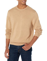 Amazon Essentials Men's Long-Sleeve Crewneck Sweater, 100% Cotton, Big & Tall Options Available, Camel Heather, XX-Large